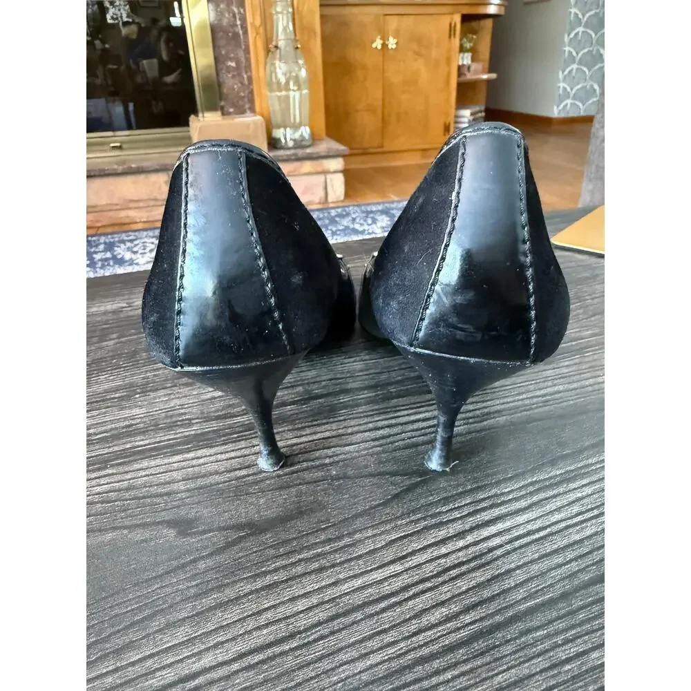 Linea Paola Y2K Suede and Patent Mini Leather Buckle Stiletto Heels Sz. 9